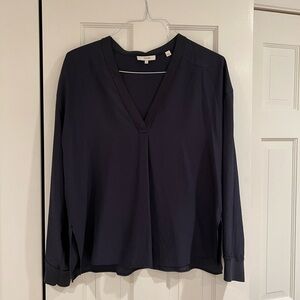 Vince navy blue V-Neck draping blouse